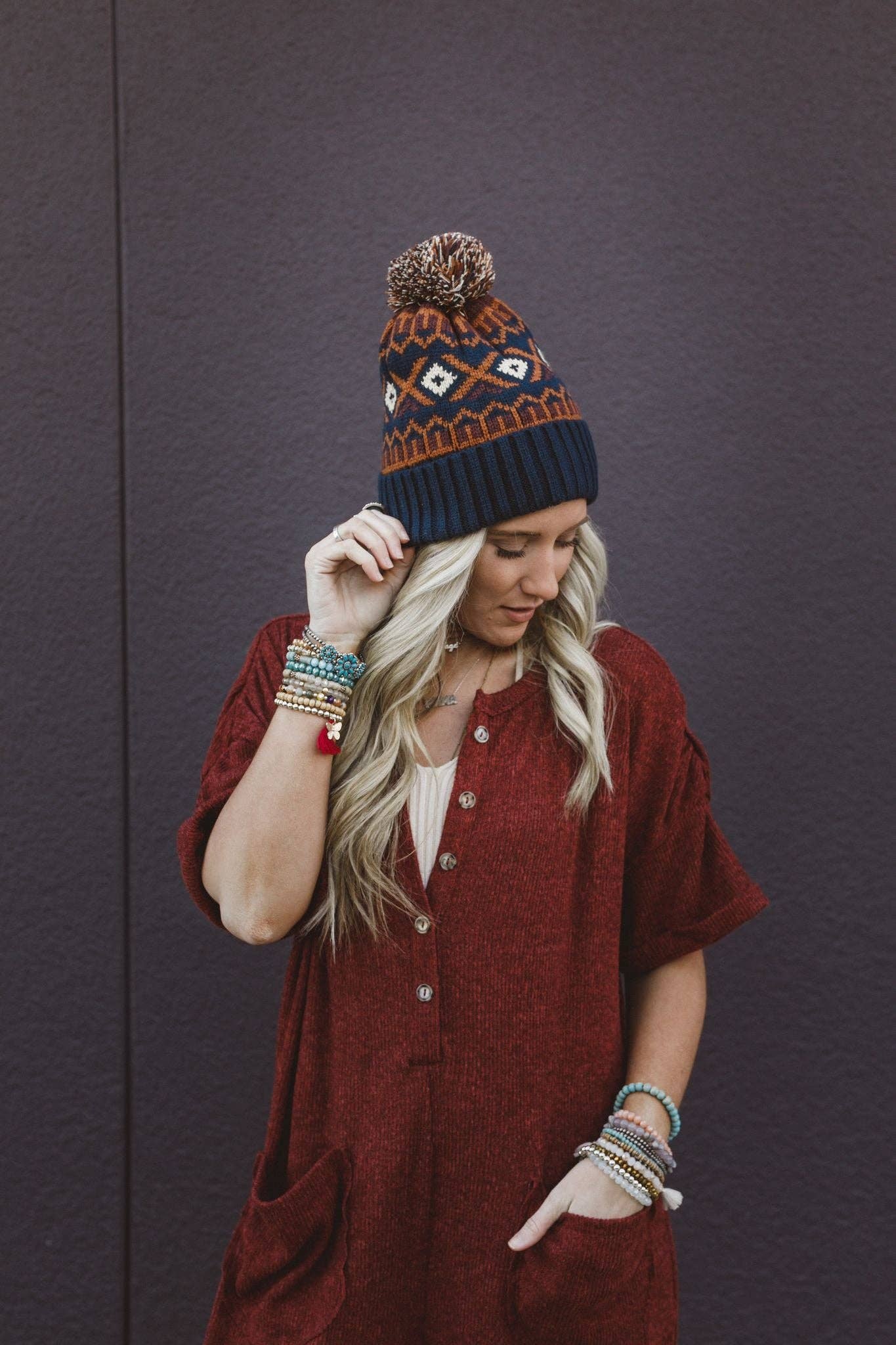 Three Bird Nest - Nili Pom Beanie - Camel Multi: OS