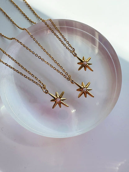 GeoMetricGem - Twinkle Charm Necklace ~  Gold Plated Stainless Steel Star