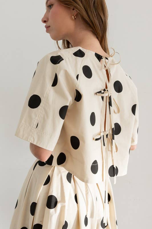 Heyson - JOT1116 Polka Dot Back-Tie Top: CREAM / L