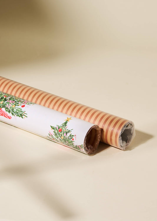 One & Only Paper - Christmas Tree Toffee Stripe Double Sided Wrap | 3 Sheets