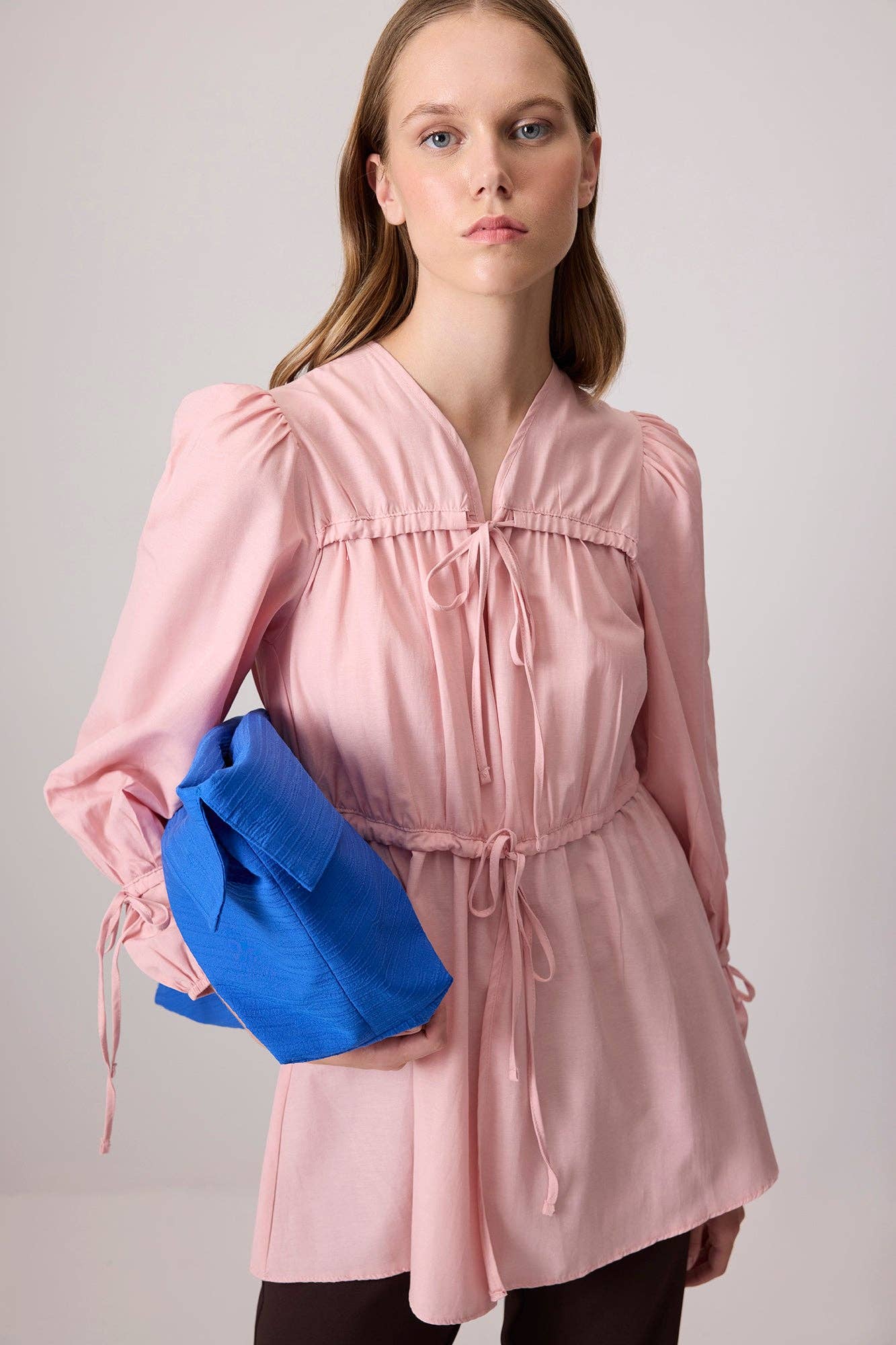 Touché Privé -  Gathered Poplin Tie-Waist Tunic - Cotton Blend: Açık Pembe / 36