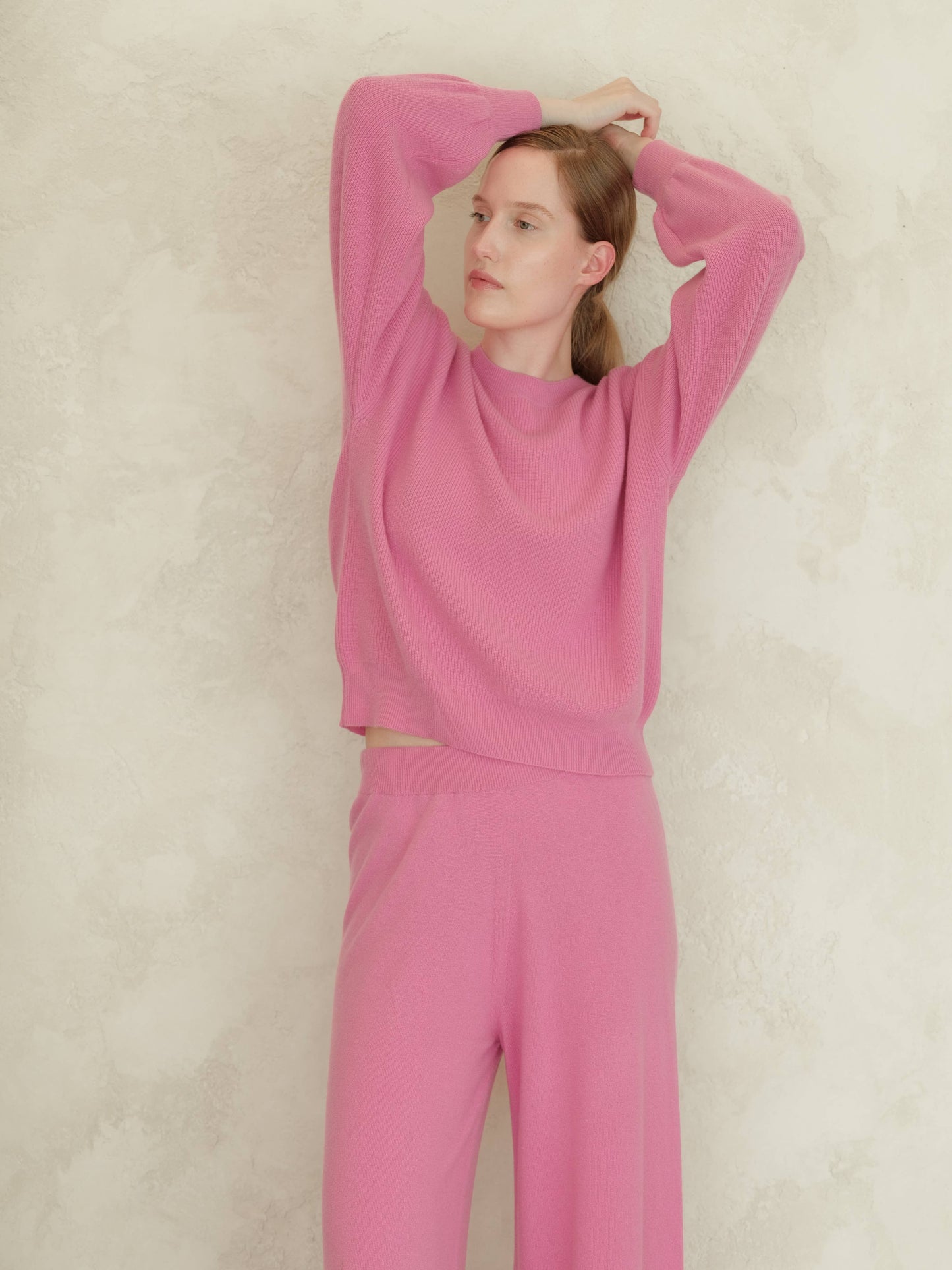 Lèmme - Ribbed crewneck sweater in cashmere blend with balloon sleeves: Ceruleo / S