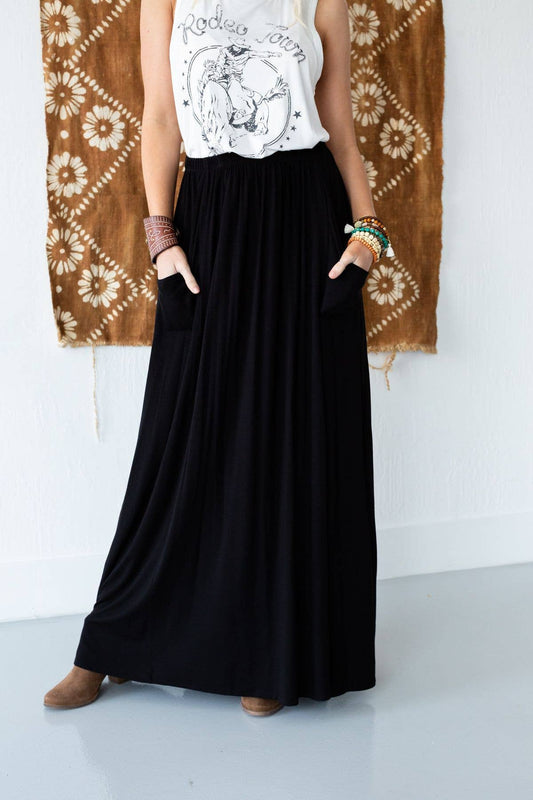Three Bird Nest - The Perfect Pocketed Maxi Skirt - Black: Large
