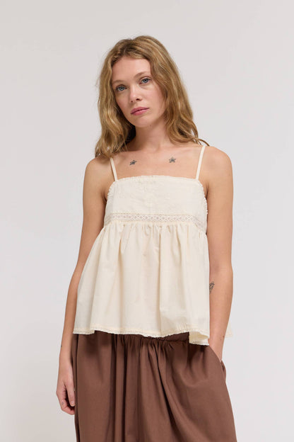 Grade & Gather - 42226 - EMBROIDERED SLEEVELESS TOP: SOY / Contemporary / MEDIUM