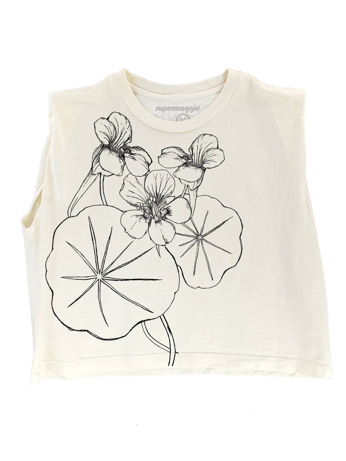 Supermaggie @ Faire - Nasturtiums Maisie Heavyweight Muscle Tee: Off White / Sm