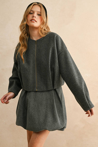 MIOU MUSE - J5611ST   ROUND NECK BALLON BOTTOM JACKET: CREAM / S