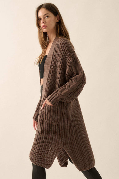 Promesa USA - Solid Rib Knit Open Front Cable Knit Cardigan: Sunburn / L