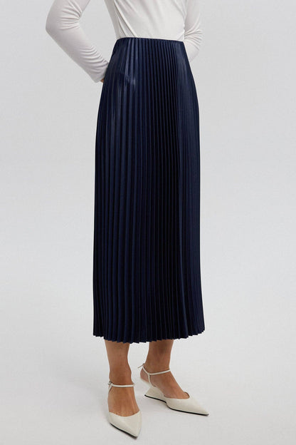 Touché Privé - PLEATED SKIRT - MAXI LENGTH, HIGH WAIST: Navy Blue / Standart
