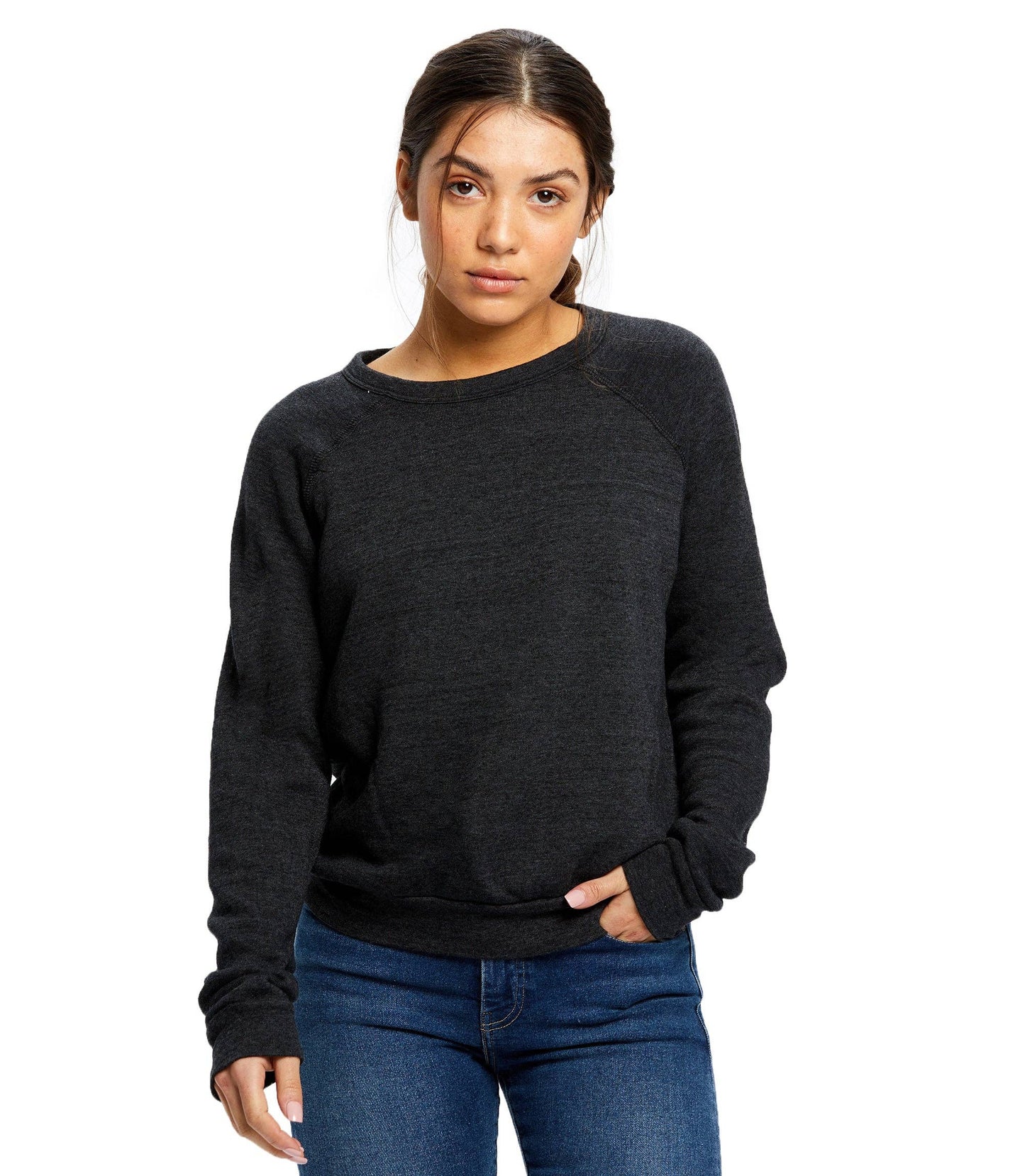 US Blanks - Women's Raglan Pullover Long Sleeve Crew Neck: Tri-navy / M