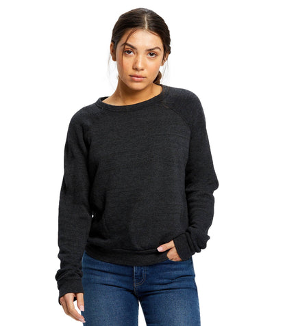 US Blanks - Women's Raglan Pullover Long Sleeve Crew Neck: Tri-navy / M