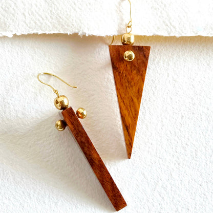 Bisjoux - Brass wood spike sphere earrings handmade exclusive