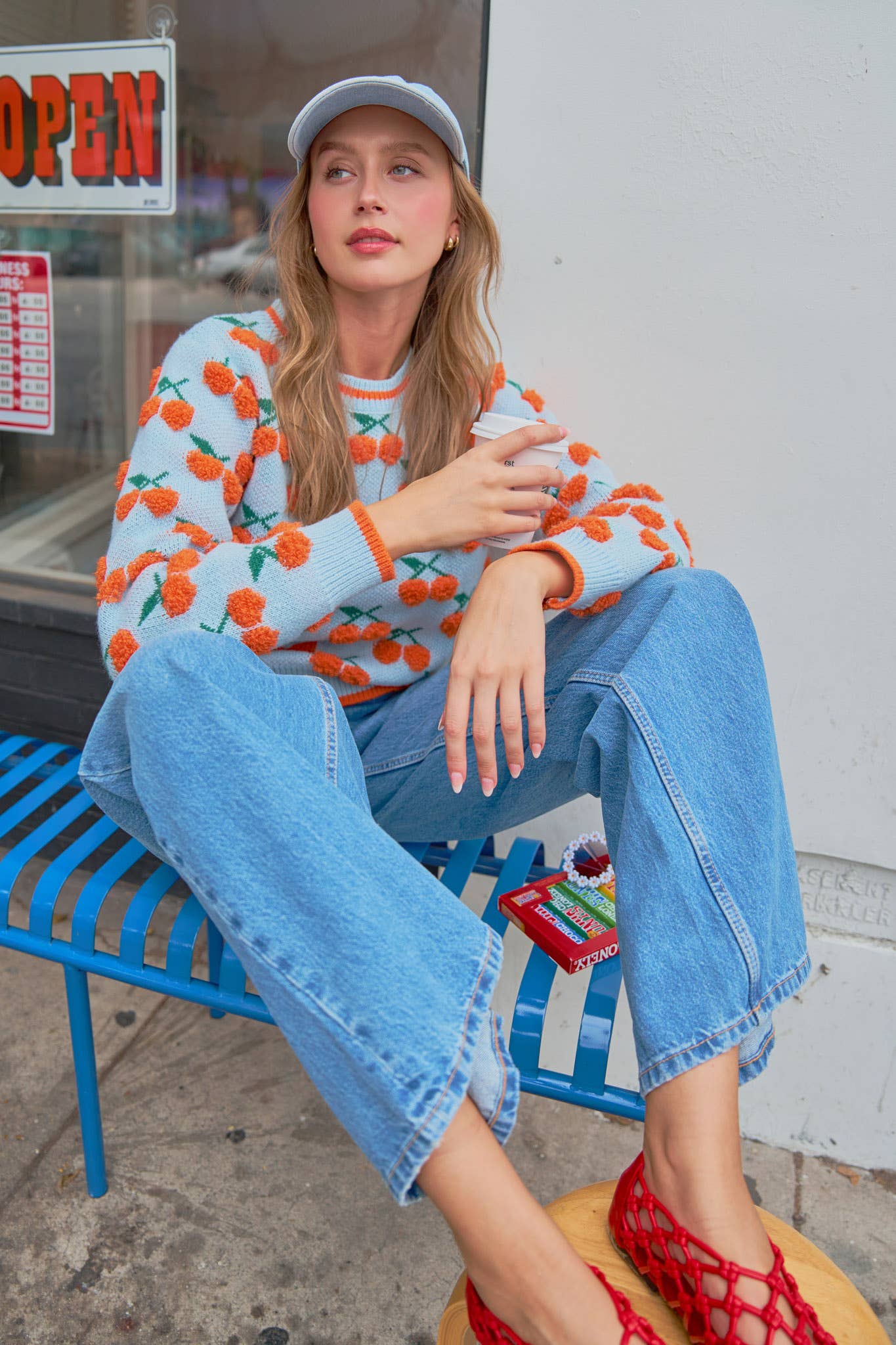 &MERCI - FUZZY CHERRY SWEATER MSW11122: Taupe Red Multi / L