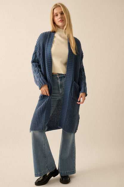 Promesa USA - Solid Rib Knit Open Front Cable Knit Cardigan: Sunburn / S