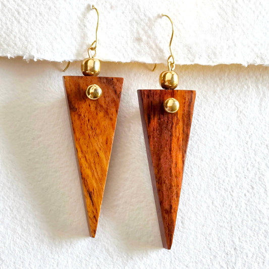 Bisjoux - Brass wood spike sphere earrings handmade exclusive