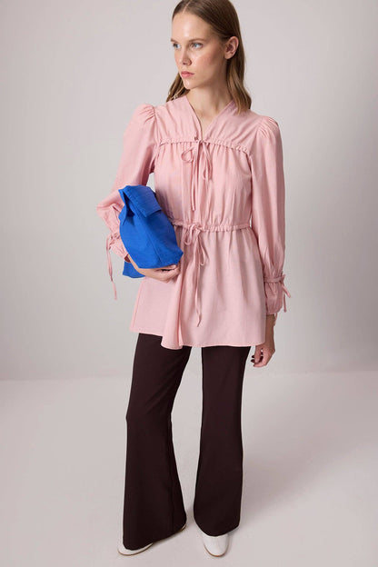 Touché Privé -  Gathered Poplin Tie-Waist Tunic - Cotton Blend: Açık Pembe / 38