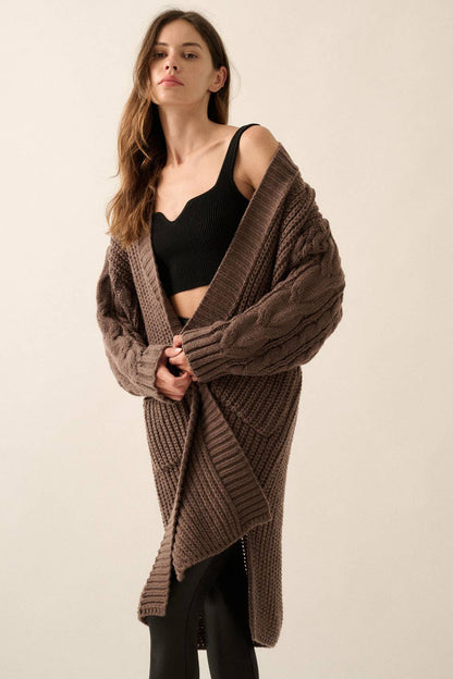 Promesa USA - Solid Rib Knit Open Front Cable Knit Cardigan: Sunburn / L