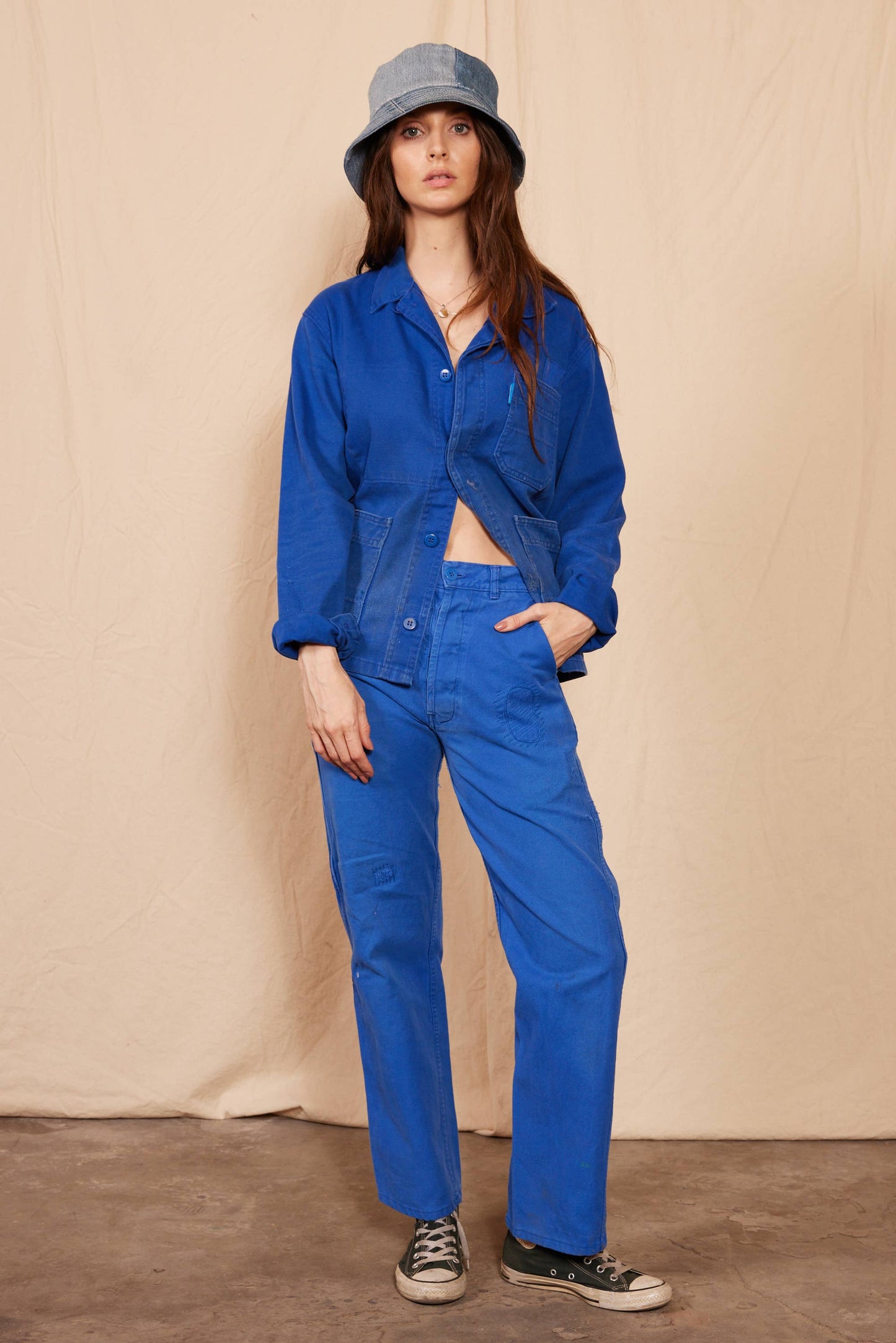 People Of Leisure - 1960's Reworked Vintage Cepovett Blue Bucatti Chore Coat: Medium