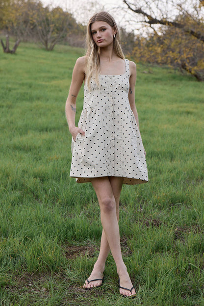 RAISONNEL - Polka Dot Button-Down Mini Dress - RD1256: BEIGE POLKA DOT / S-M-L (3-2-1)