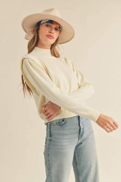 &MERCI - MOCK NECK SHOULDER DETAIL SWEATER MSW10296: IVORY / L
