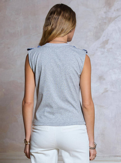 Current Air - Bow Shoulder Sleeveless Top: Heather Grey / S
