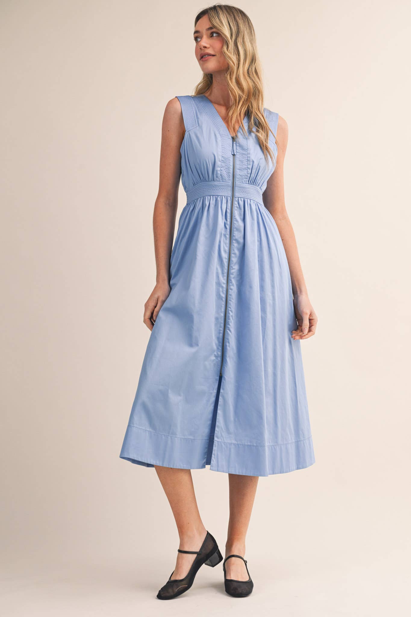 &MERCI - ZIPPER FRONT SLEEVELESS MIDI DRESS MDR4848: CITRON / M