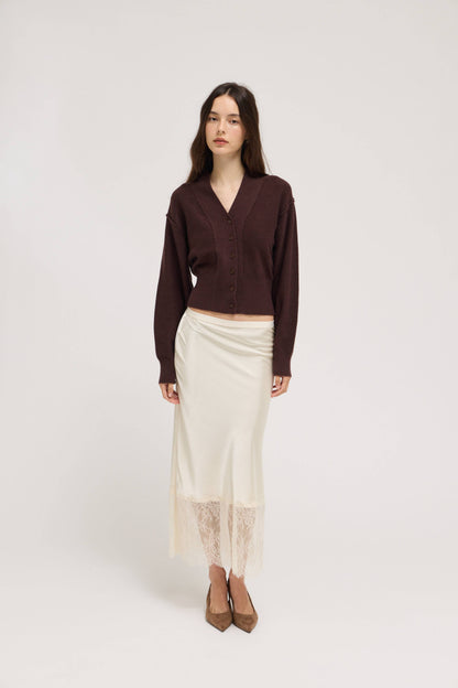 Grade & Gather - 80562 - V-NECK CARDIGAN: AUBERGINE / Contemporary / SM