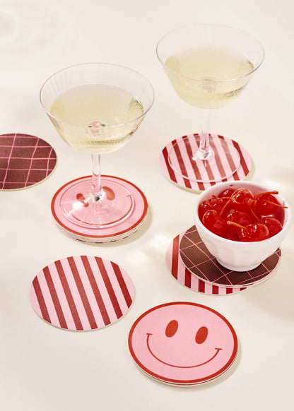 One & Only Paper - Pink and Maroon Striped Coaster - Set of 4