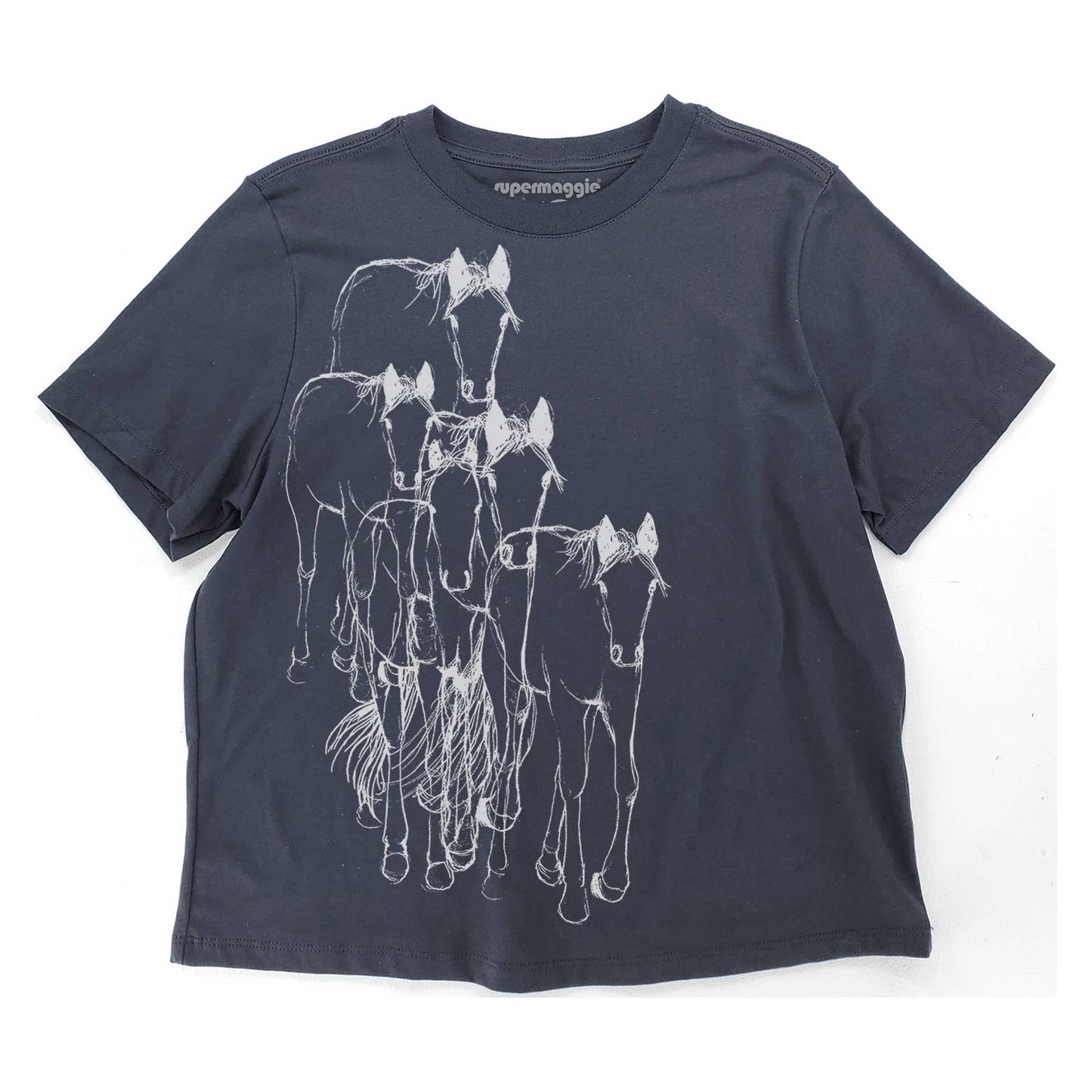 Supermaggie @ Faire - Horses Gwenn Heavyweight Tee: Off Black / Lg