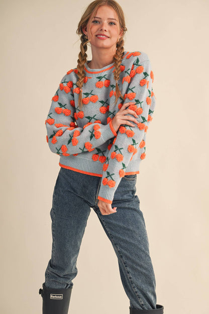 &MERCI - FUZZY CHERRY SWEATER MSW11122: Taupe Red Multi / M