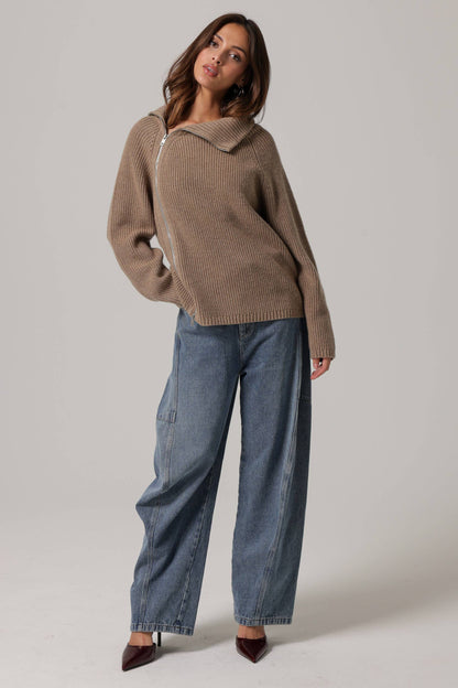 Line & Dot - BASSETT ZIPPER SWEATERS: WALNUT / S