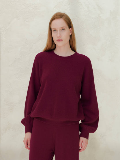 Lèmme - Ribbed crewneck sweater in cashmere blend with balloon sleeves: Ceruleo / M