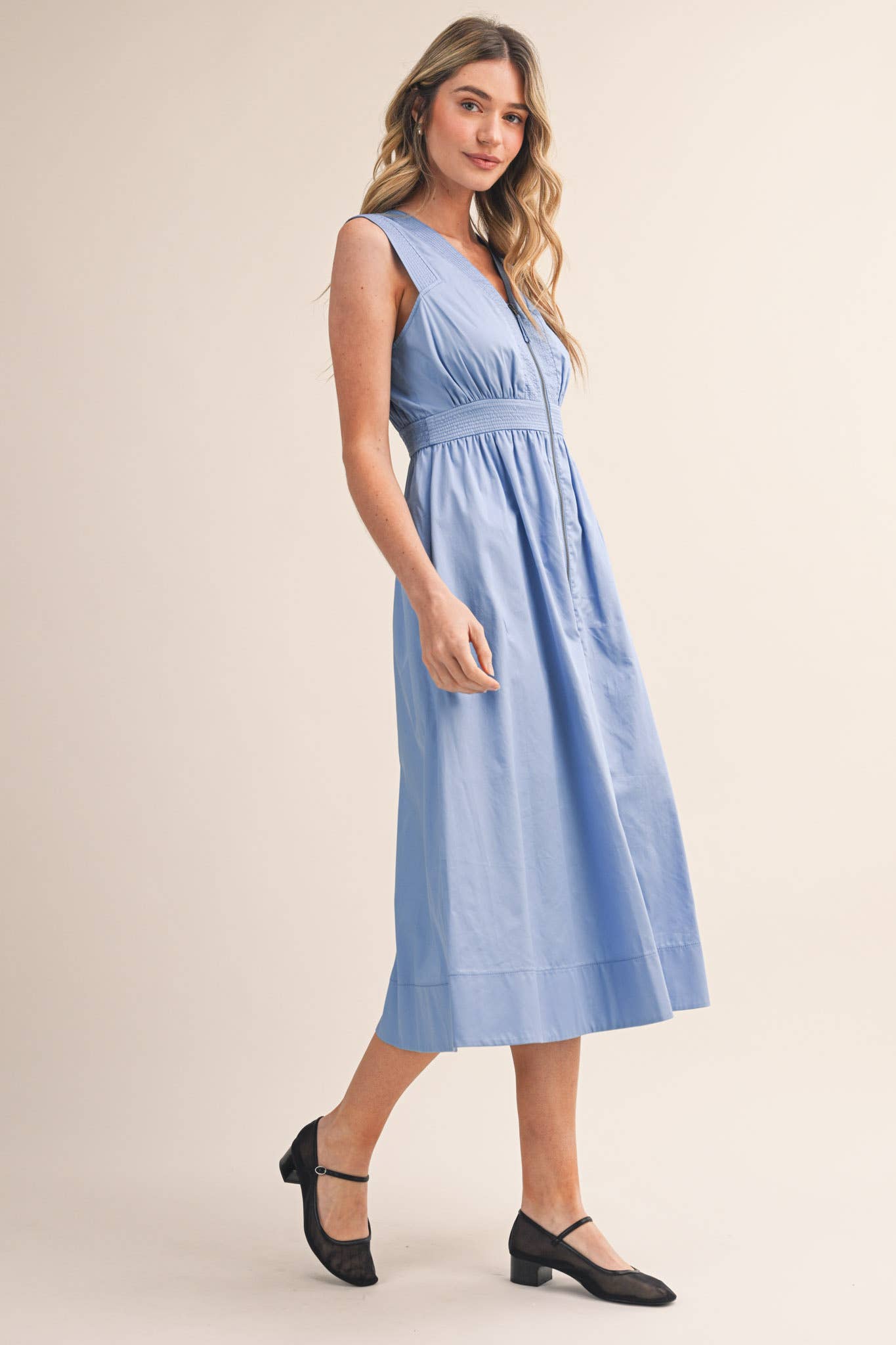 &MERCI - ZIPPER FRONT SLEEVELESS MIDI DRESS MDR4848: CITRON / L