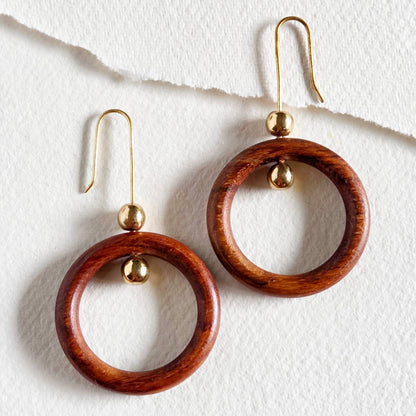 Bisjoux - Brass wood hoop sphere earrings handmade