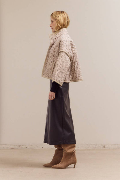 Grade & Gather - 80421 - HIGH NECK COLLAR QUILTED JACKET: BLUE GRANITE / Contemporary / SMALL