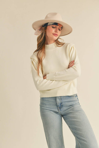 &MERCI - MOCK NECK SHOULDER DETAIL SWEATER MSW10296: IVORY / S