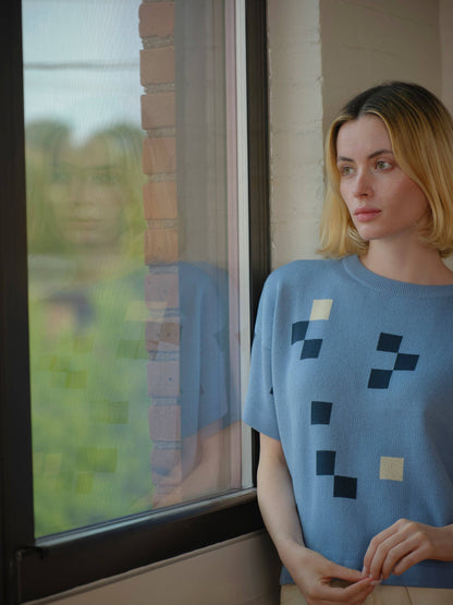 The Endery - Albers Short Sleeve Sweater Tee - Larimar: M/L