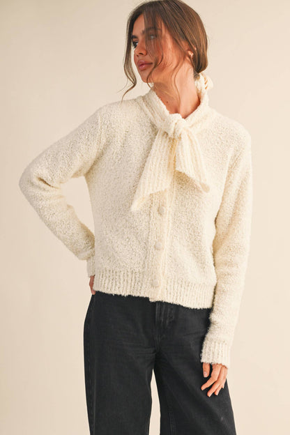 &MERCI - TYING NECK SWEATER CARDIGAN MSW11027: Black / S