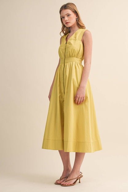 &MERCI - ZIPPER FRONT SLEEVELESS MIDI DRESS MDR4848: CITRON / M