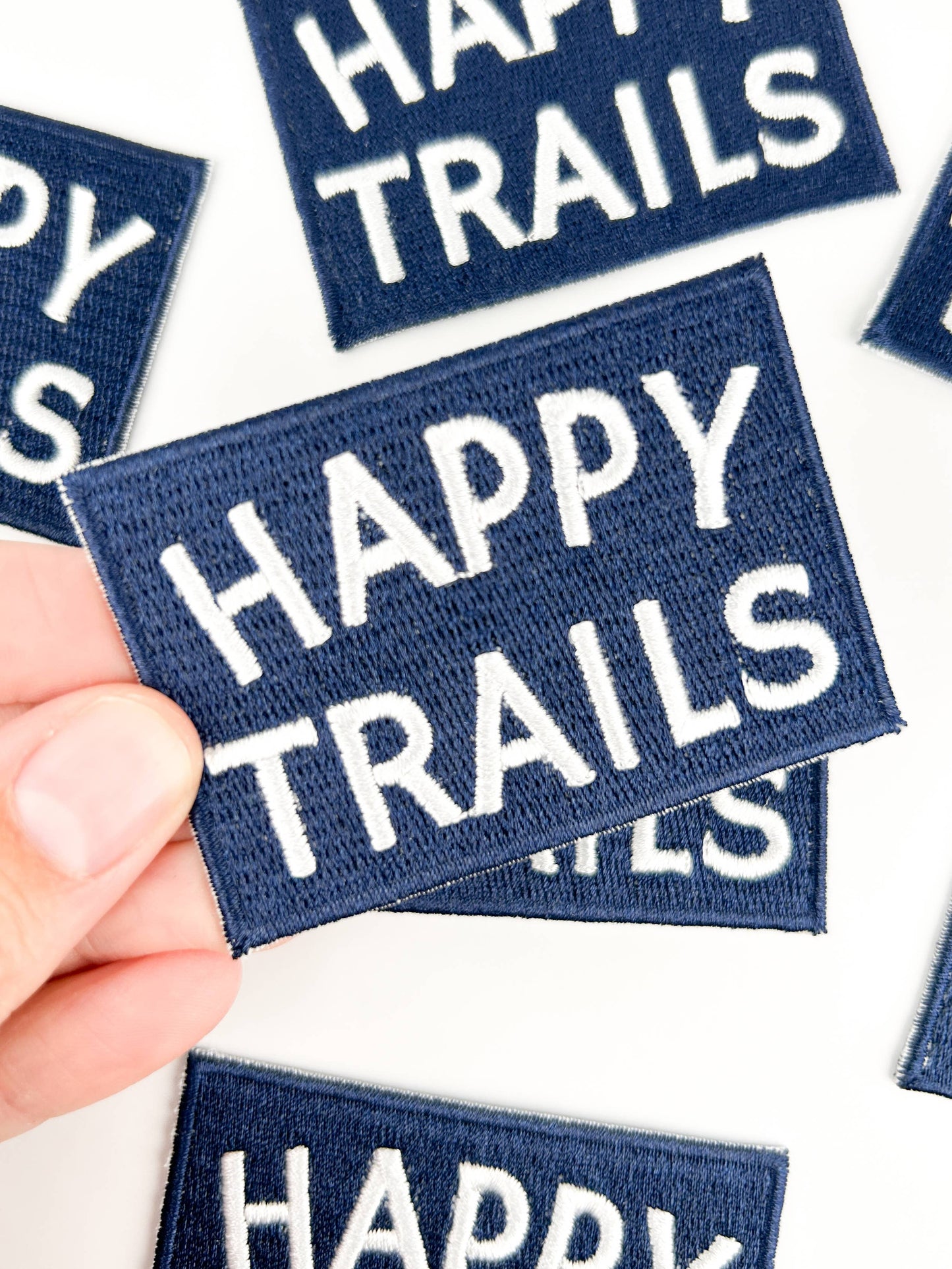 Field Trip Threads - Happy Trails Embroidered Iron-On Patch in Navy & White