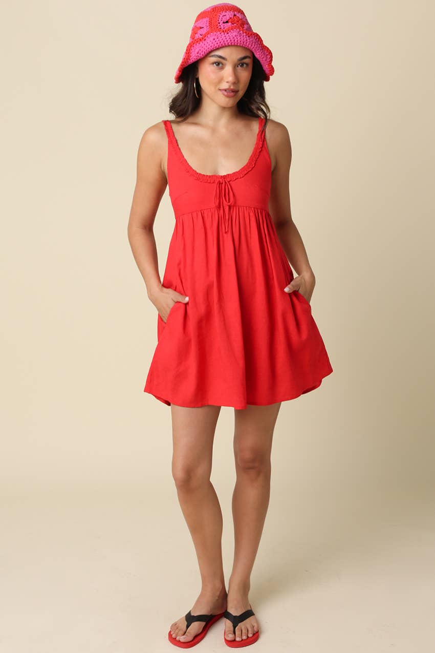 Olivaceous - Ethel Babydoll Tie Mini Dress: Navy / Contemporary / L
