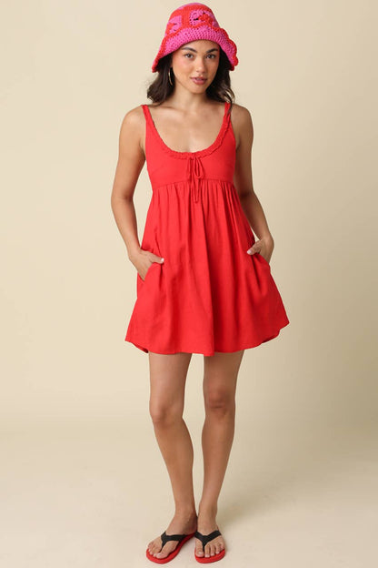 Olivaceous - Ethel Babydoll Tie Mini Dress: Navy / Contemporary / M