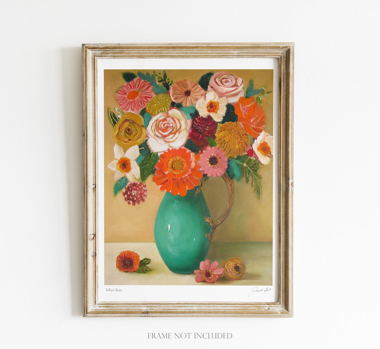 JANET HILL STUDIO - Wheat Roses Art Print - 8.5" X 11"
