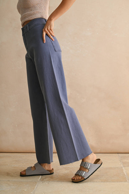 MIOU MUSE - MMP623   STRAIGHT WIDE LEG DENIM PANTS: FADE BLACK / L