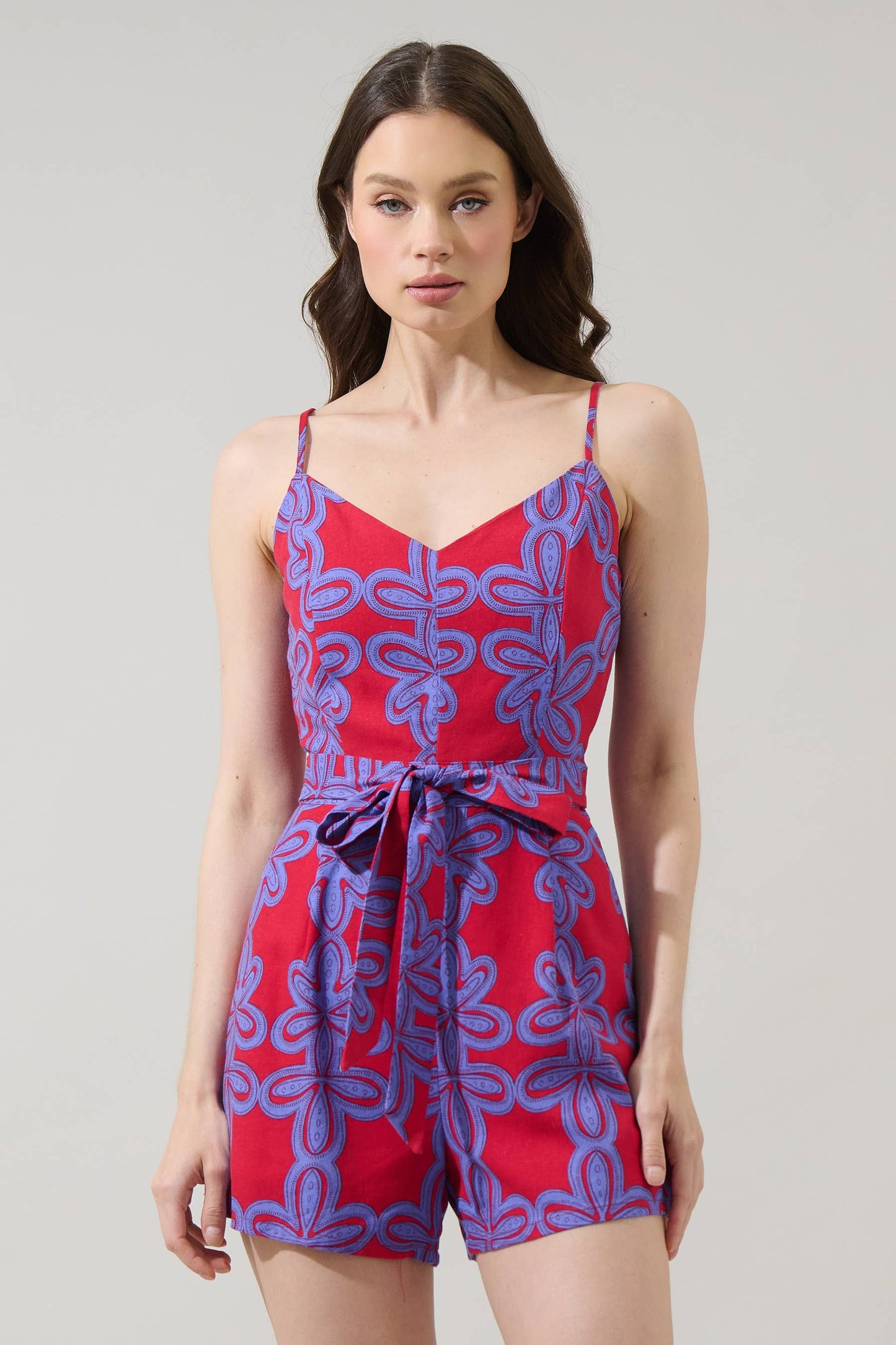 Sugarlips - Rory Floral Kirsten Tie Romper: CHERRY-MUL / XL