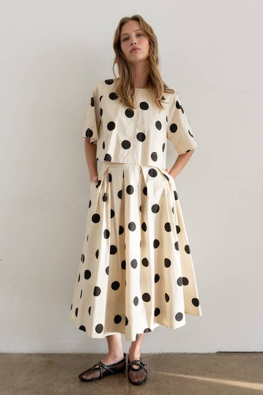 Heyson - JOT1116 Polka Dot Back-Tie Top: CREAM / M