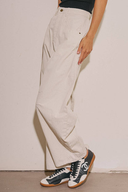 BEIGE BOTANY - A4108P-1 LADIES WOVEN COTTON WIDE LEG BARREL PANTS: Vintage Navy / L