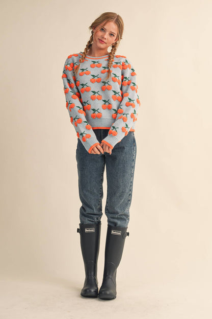 &MERCI - FUZZY CHERRY SWEATER MSW11122: Taupe Red Multi / M