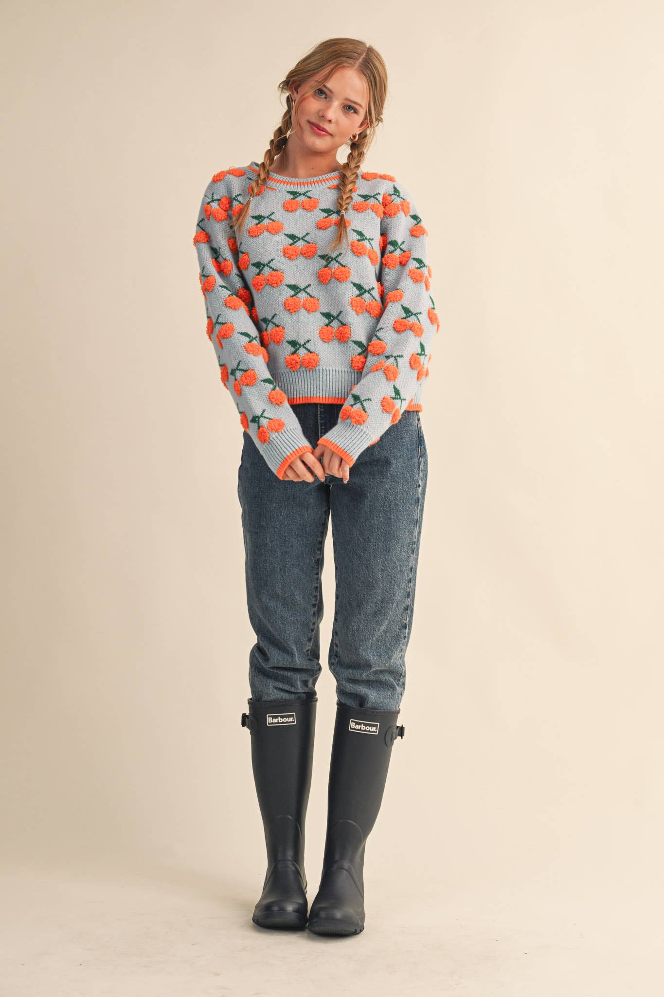 &MERCI - FUZZY CHERRY SWEATER MSW11122: Taupe Red Multi / S