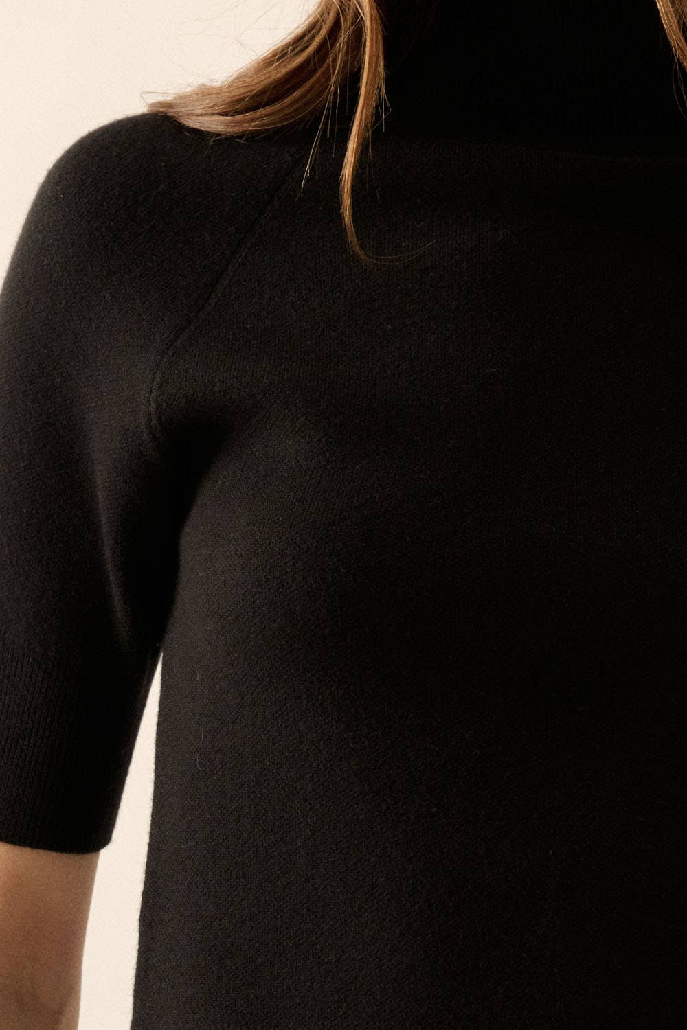 Promesa USA - Solid Knit Cropped Mock-Neck Short-Sleeve Sweater: Oatmeal / L