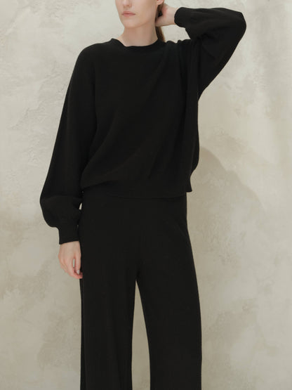 Lèmme - Ribbed crewneck sweater in cashmere blend with balloon sleeves: Ceruleo / S